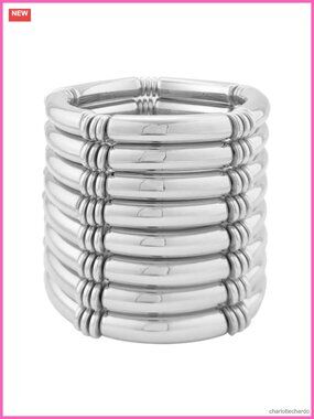 8PCS Gold Chunky Bangle Bracelet Set Stretch Open Cuff Stackable